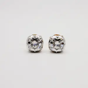 18K Georgian Victorian Cushion Cut Moissanite Stud Earrings