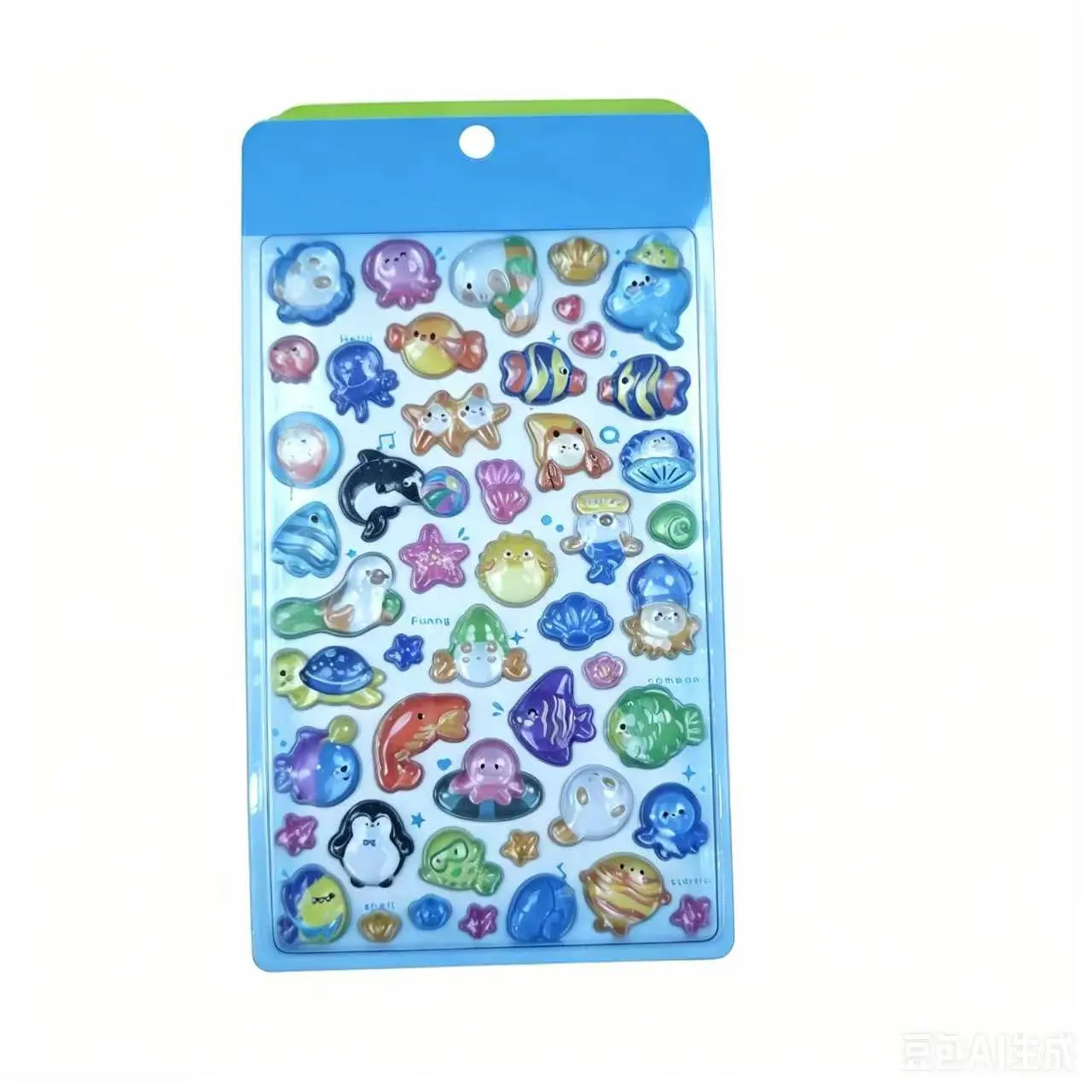 3D Sea World Puffy Jelly Stickers - Glossy Mini Decals with Plump Raised Texture, No Sticky Residue for Water Bottle, Journal, DIY Decoration Projects