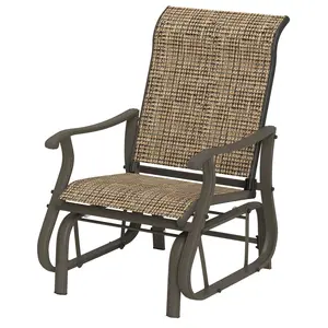 Glider Swing Chair for Porch Light Mixed Brown Outdoor Patio Glider with Fast Drying Mesh Seat Steel Frame for Poolside Deck Camp Cabin Lakeside