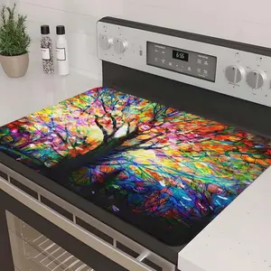 JOYFINITY Decorative Stove Top Covers for Electric Stove  – Heat Resistant Glass Cooktop Protector Dish Drying Mat – Non-Slip Rubber Backing Washer Top Cover Waterproof Extra Counter Space (Tree 2)