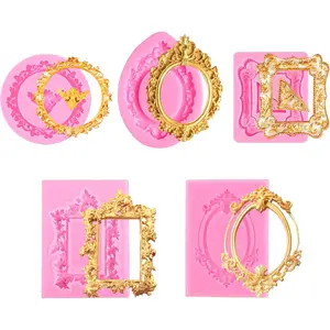 5 Pack Photo Frame Fondant Molds,Picture Frames Silicone Mold Vintage Frame Molds, Baroque Style Air Dry Clay Molds,For Cake Decorating Cupcake Topper Chocolate Candy Polymer Clay Baking Desserts