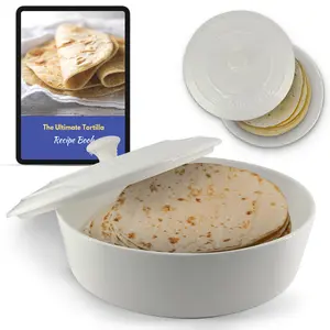 StarBlue 12 Inches Ceramic Tortilla Warmer with Free Recipes ebook - White, Insulated One Hour and Holds up to 24 Tortillas,Chapati, Roti, Microwavable, Oven Safe