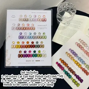 30 Color Cat Eye Gel Polish Set, Transparent Water-Like Effect, Bright Cat Eye Finish, Includes Color Palette for Nail Art Display