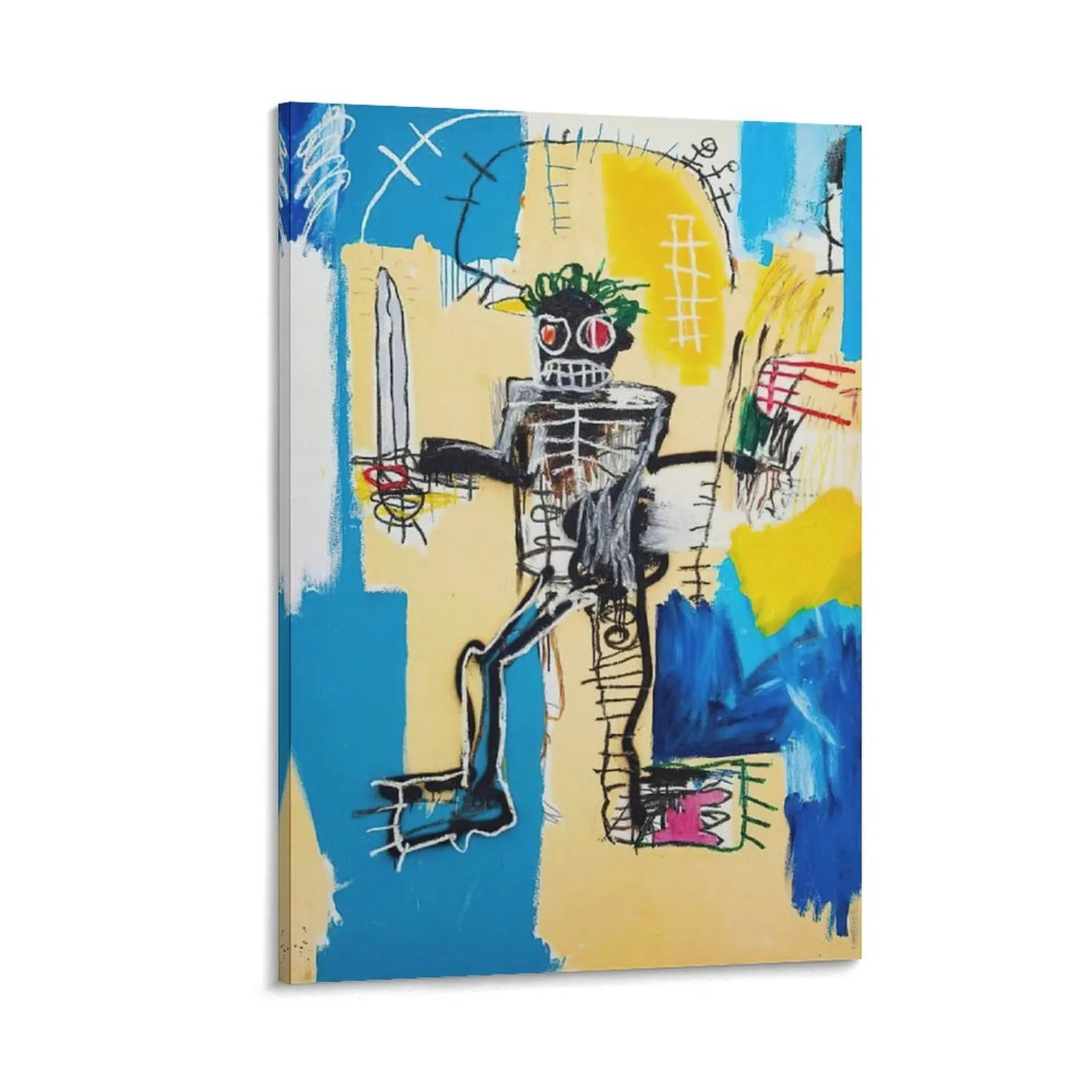 Basquiat Graffiti Painting, Street Warrior Canvas Print, Modern Home Decor for Bedroom, Bar - Edgy Artistic Wall Art Gift for Home Supplies