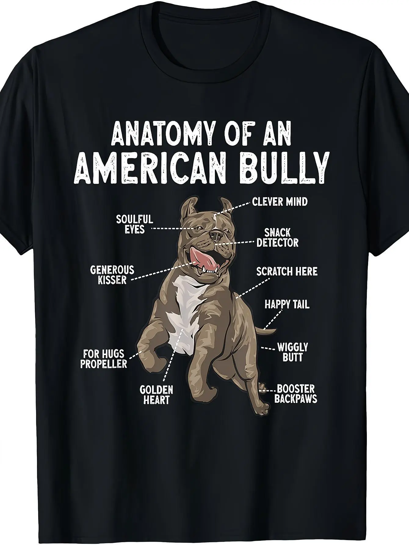 American Bully Dog Anatomy Cotton T-shirt Retro Bully Breed Casual Round Neck Tee featuring American Bully Graphic Machine Washable Ideal for Breeders and Owners