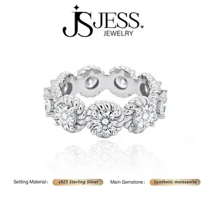 [#670] Stunning Twisted Rope 5 Carat Full Synthetic Moissanite Ring | 5mm S925 Silver Eternity Band for Women