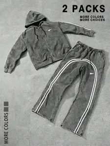 [TDOTW] Sweatshirt Set for Young Men, Streetwear Tracksuit Set, crafted from cotton with a distressed washable finish, features a loose design and practical pockets. Ideal for casual sports, daily wear and holidays, it’s a perfect gift for men.