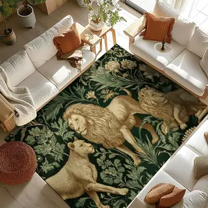 Vintage Jungle Lion Print Rug, Country Style Living Room Sofa Blanket, Bedroom Bedside Mat, Durable Non-Slip Entrance Mat