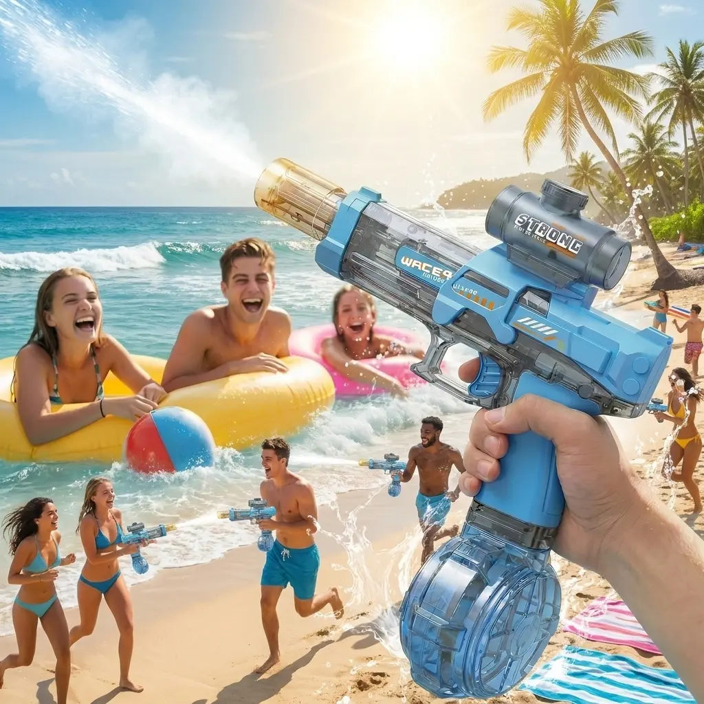 Automatic Electric Water Guns for Kids, Transparent Rechargeable Squirt Toy with LED Lights, Realistic Spray Sound, Long Range Outdoor Pool & Backyard Play Toy