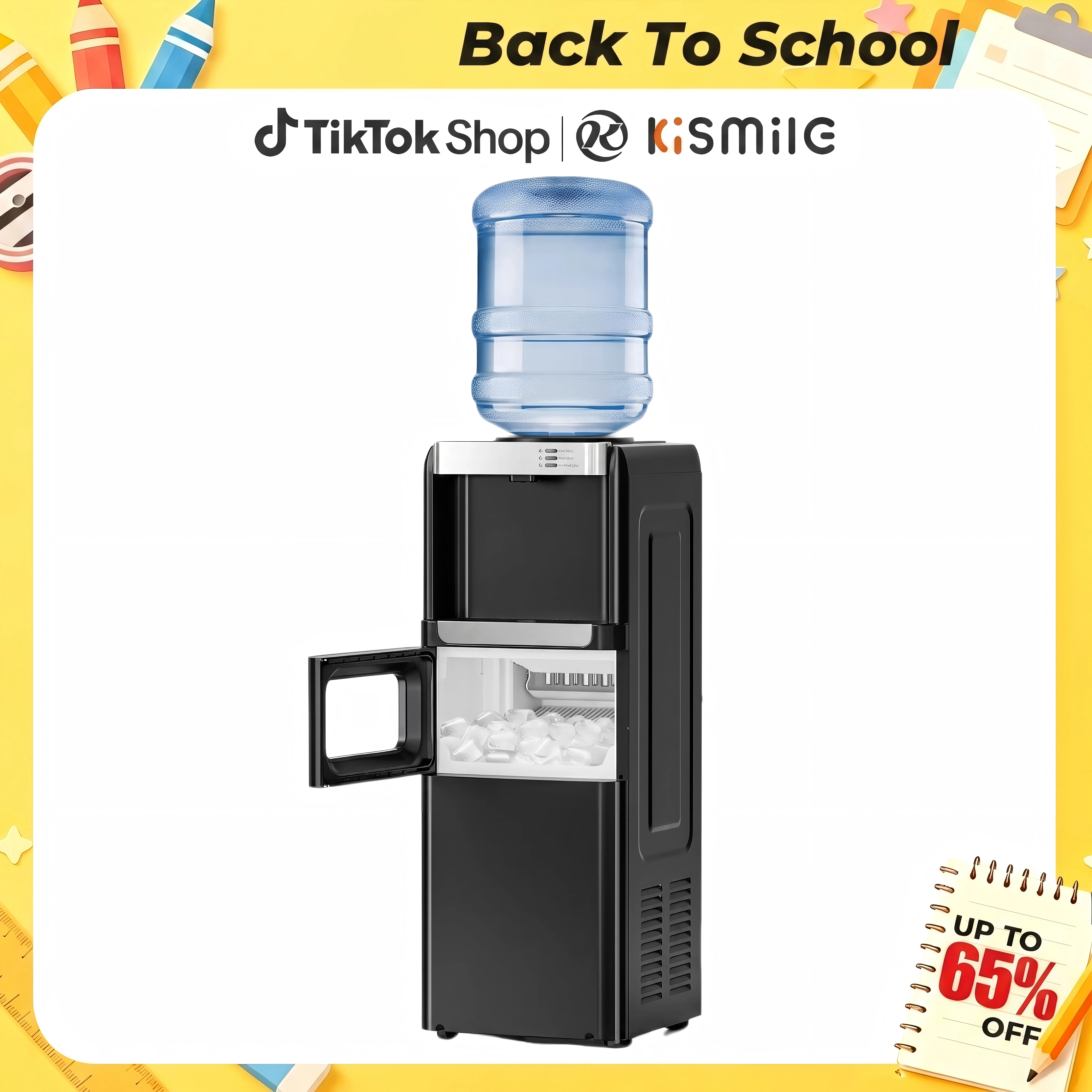 Kismile Water Dispenser with Ice Maker Function Top Loading Hot Cold Cooler for 5 Gallon Bottle Includes Child Safety Lock Energy Saving Design for Home Office Garage,home essentials