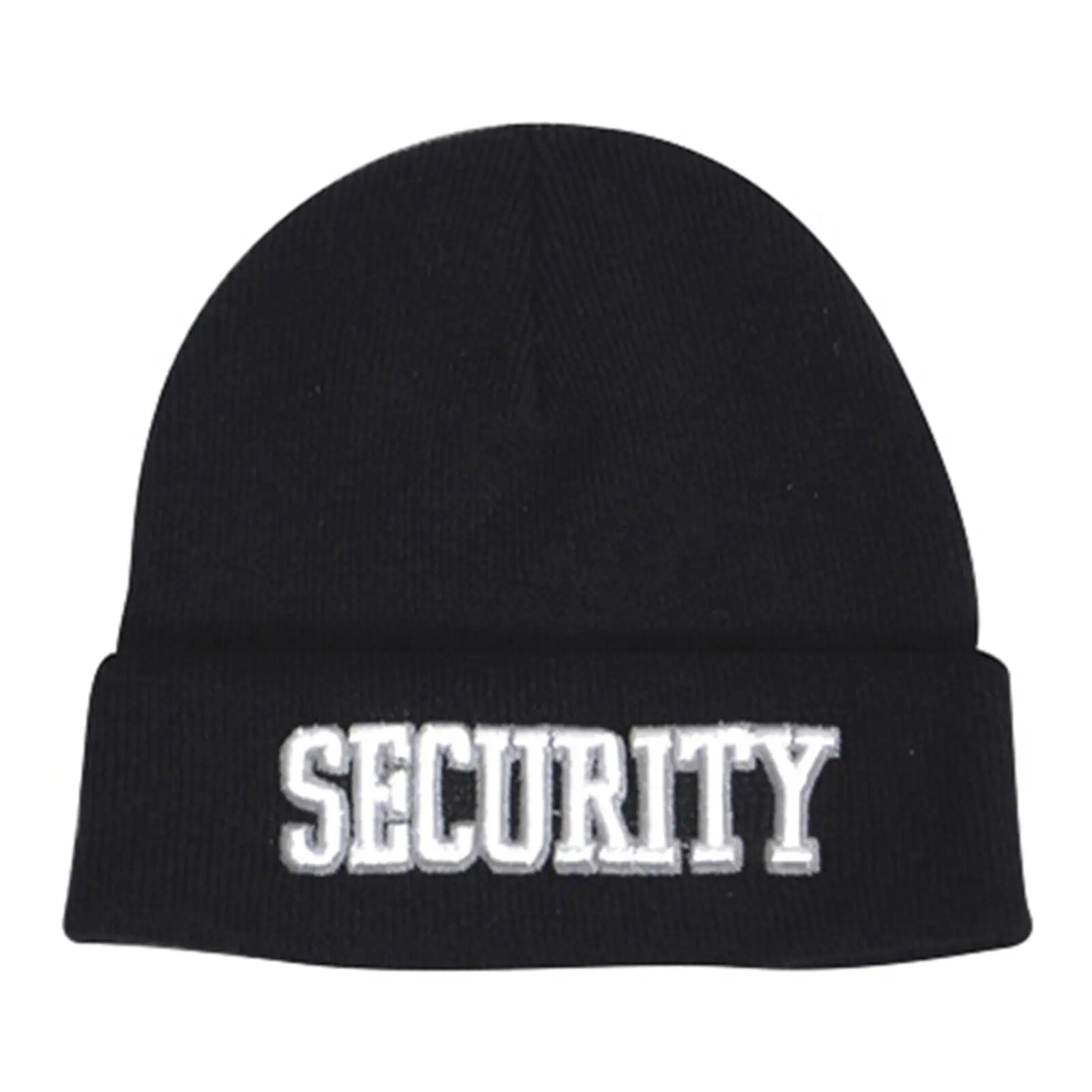 Black Embroidered Beanie Hat for Winter with Fold-over Cuff for Men and Women Unisex Industry Classic One Size Fits All