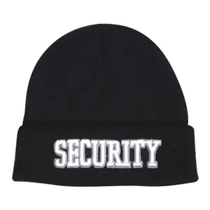 Black Embroidered Beanie Hat for Winter with Fold-over Cuff for Men and Women Unisex Industry Classic One Size Fits All