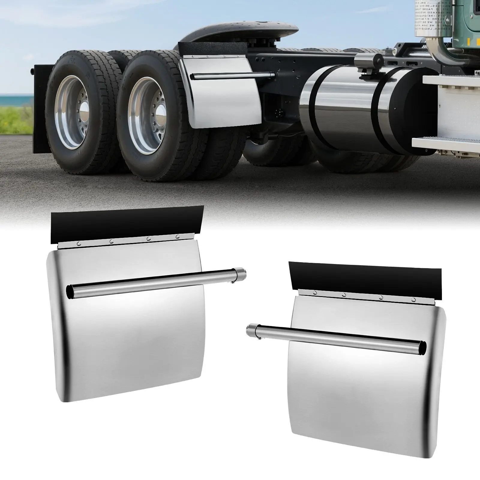VEVOR Stainless Steel Quarter Fenders for Semi Trucks, 24x 24 Semi Truck Fenders with Tube Bracket and Mounting Hardware, 1 Pair Right Left Quarter Fender Set, Fit for Freightliner, Peterbilt