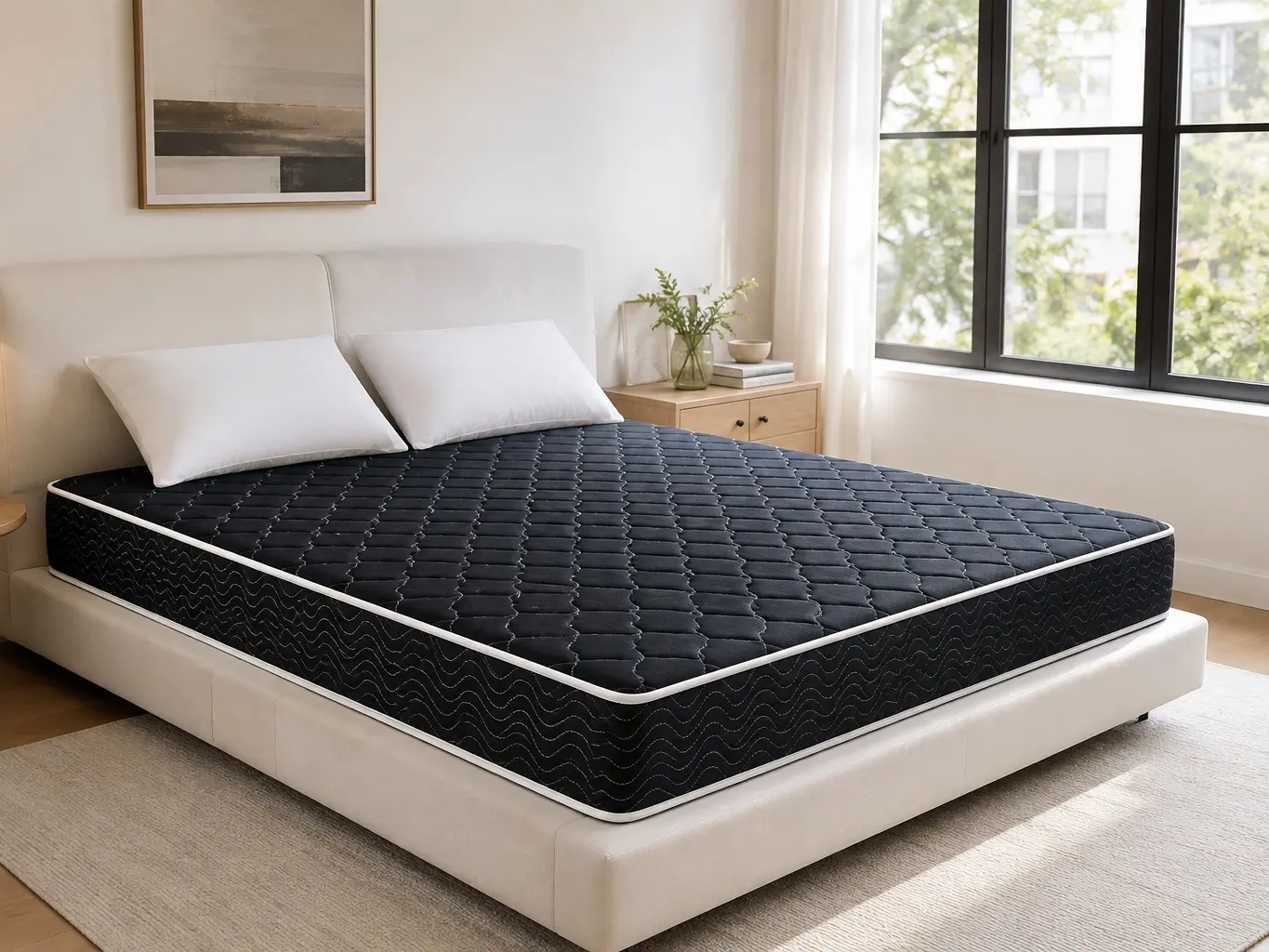 SAVEYOUR  ComfortMaster Black Quilted Mattress for Modern Bedrooms - Perfect for Enhancing Sleep Quality and Bedroom Aesthetics