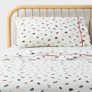 Full Hot Wheels Classic Car Kids' Cotton Sheet Set Cream - Hot Wheels by Pillowfort