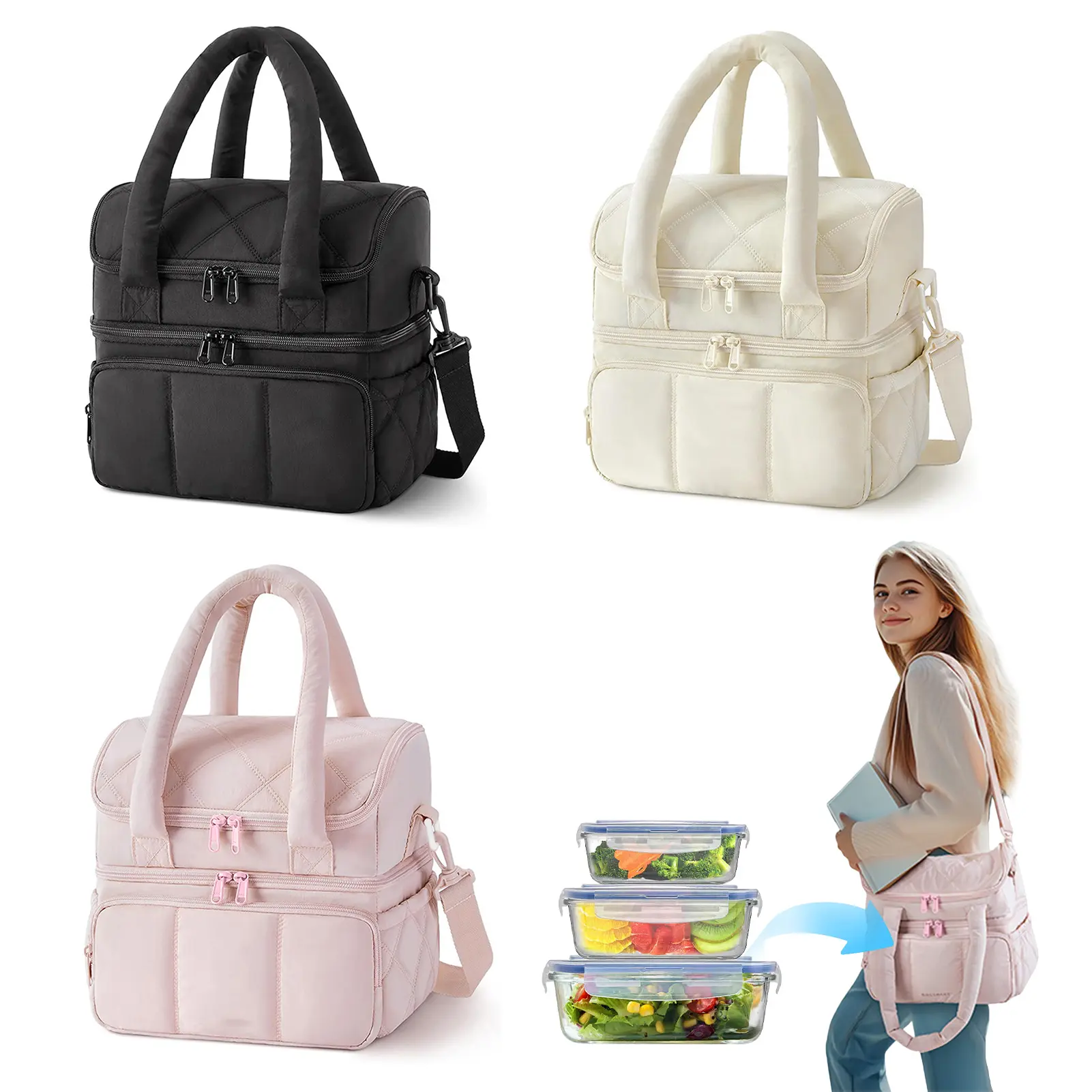 Large Capacity Insulated Lunch Bag for Women, Leak Proof Reusable Lunch Box with Handles, Easy to Carry Tote for Work Office Picnics Travel, Lightweight Cooler Bag for Adults, Bento Meal Container