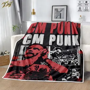 WWE CM Punk Flannel Blanket, Cozy Velveteen Throw Blanket for Couch Sofa Bed, Soft Lightweight Warm Wrestling Blanket, WWE Fan Bedroom Decor Gift for Men Women