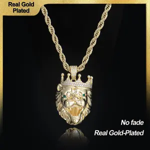 Holylegend 14K Gold-Plated Lion Head Pendant Necklace with CZ Diamond Crown, Emerald Eyes Holylegend 14K Gold-Plated Lion Head Pendant Necklace with CZ Diamond Crown, Emerald Eyes