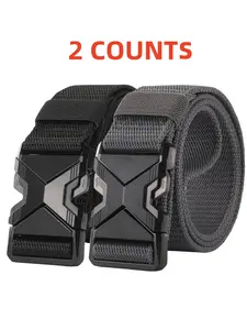 2-Piece Set Men's Adjustable Tactical Belt, Durable Nylon Strap with Safety Plastic Buckle, Textured Design for Outdoor & Casual Use, Belt Rugged Trail, Adjustable Belts