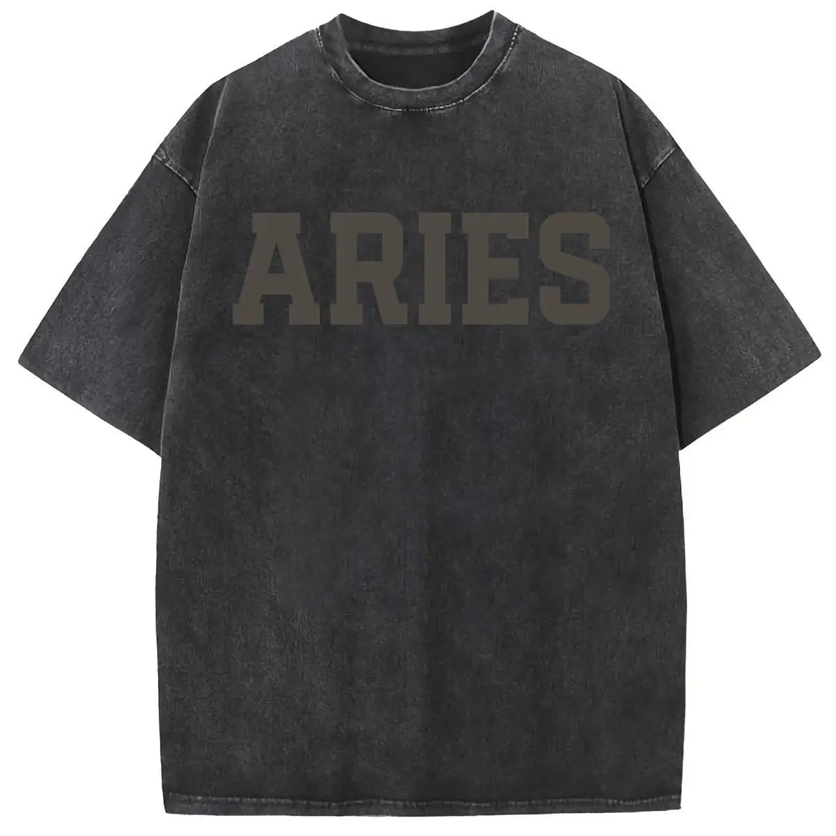 Unisex Vintage "ARIES" Zodiac T-Shirt Mineral Wash Varsity Font Design Oversized Aries Season Streetwear Tee For Astrology Lovers