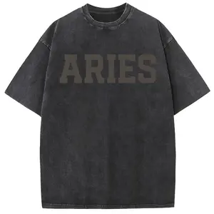 Unisex Aries Zodiac Sign Graphic T-Shirt Vintage Washed Black Astrology Horoscope Tee Retro Classic Letter Print Casual Short Sleeve Crew Neck Top For Aries Birthday & Star Sign Lovers
