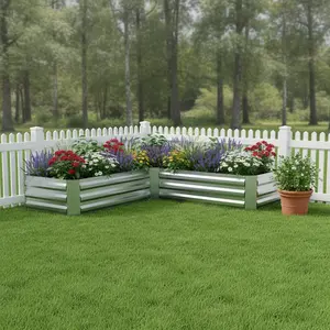 360 Stand L-Shape Raised Garden Bed - 12x60 in. Silver Steel Planter for Backyard Flower Gardening