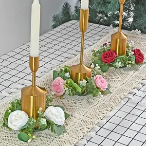 Artificial Rose Candle Holder, 1 Count Romantic Faux Flower Candle Holder, Decorative Flower Arrangement for Wedding Party Home Decor, Ornaments, Halloween