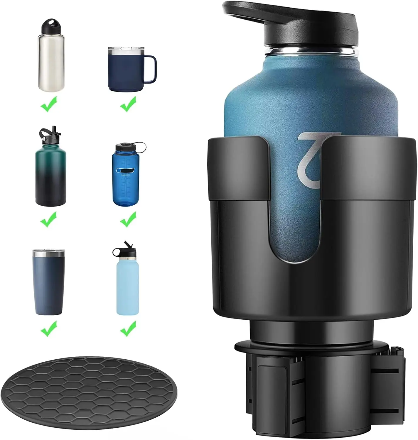 Car Cup Holder Expander, Extender for Car with Adjustable Base | Cup holder Adapter, Fits Yeti 24/36/46oz, Owala 12/24/40oz, Large Bottles and Mugs in 3"-3.9" (16-40oz)