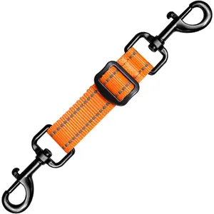 Dog Collar Safety Clip, Reflective Double-Ended Backup Connector for Harness to Collar, Adjustable Safety Clip for Prong, Pinch Collars, Prevents Escapes & Accidental Disconnection (Orange)