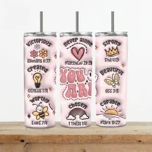 Faith-Inspired "You Are Chosen" Scripture Tumbler 20oz Stainless Steel Double-Wall Insulated with Clear Lid & Reusable Straw