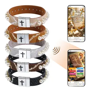Youtysunny NFC Bible Bracelet: Elegant pearl leather, waterproof & durable. No app/charges. Delivers mood-based verses & music in 10+ languages for emotional comfort & spiritual healing. Black Friday limited gift