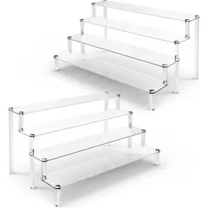 2Pcs Acrylic Riser Shelf Display Stand, 4 Tier Clear Display Shelf Action Figures Holder, Collectibles Shelf for Toys Cupcakes Dessert Jewels Figurines(15.7x10.5x7.5inch)