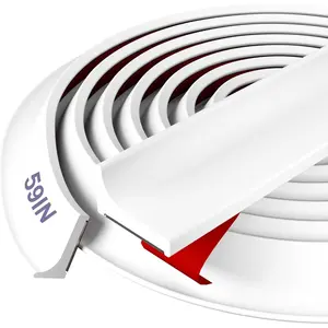 Shower Threshold Water Dam Barrier - Versatile Silicone Shower Water Guard Stopper Seal Strip for Bathroom Floor Bathtub Rim Kitchen Countertop White 59 In/ 1.5M