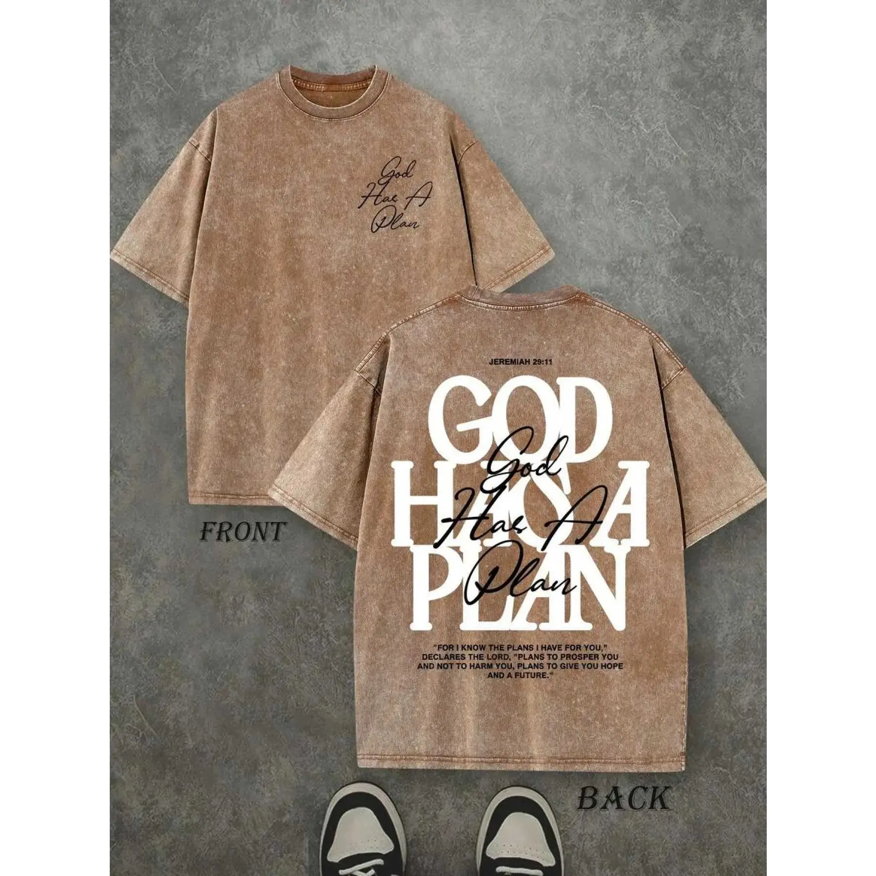Vintage Washed Oversized Graphic Tee "God Has A Plan" Y2K Streetwear Aesthetic T-Shirt ivori merch tech jacket tech jacket oversized shirts book wind breaker rod wave shirt white tee world tshirts