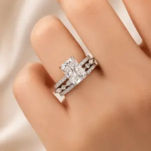 Effinny Synthetic Moissanite 3.5ct Radiant Cut 3PCS Wedding Ring Set, S925 Sterling Silver Promise Ring, Women's Ring for Travel, Wedding, Daily, Pave Ring, Bridal Ring Sets
