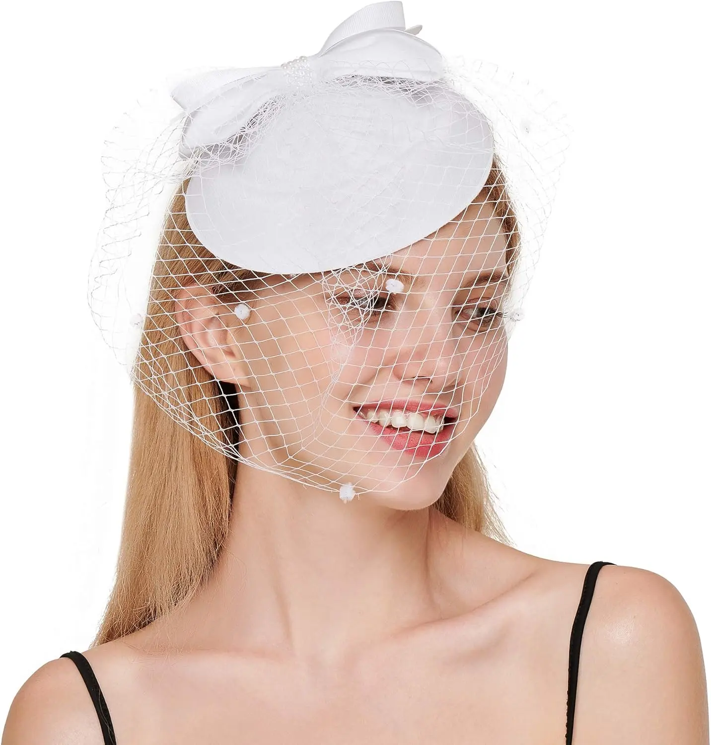 Women Fascinators Hat Hair Clip Wedding  Headband  Party  Flower Pillbox Hat with Veil