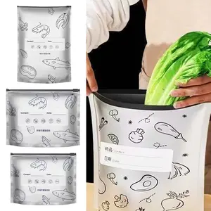 30/60/90Pcs Aluminum Foil Sealable Storage Bags Reusable Leakproof Vacuum Pouches with Label Zip Lock Food Grade Vegetable Fruit Meat Sealing Bag