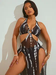 Curvvvy Swim 2026 Women’s Boho 3 Piece Bikini Set, Tie-Dye Swimsuit Set Halter Neck with Skirt Cover Up Summer Vacation Swimwear for Women