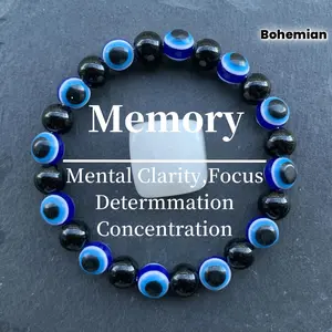 1 Piece Representing Protection Evil Eye Stretch Bracelet - Blue Evil Eye, Obsidian