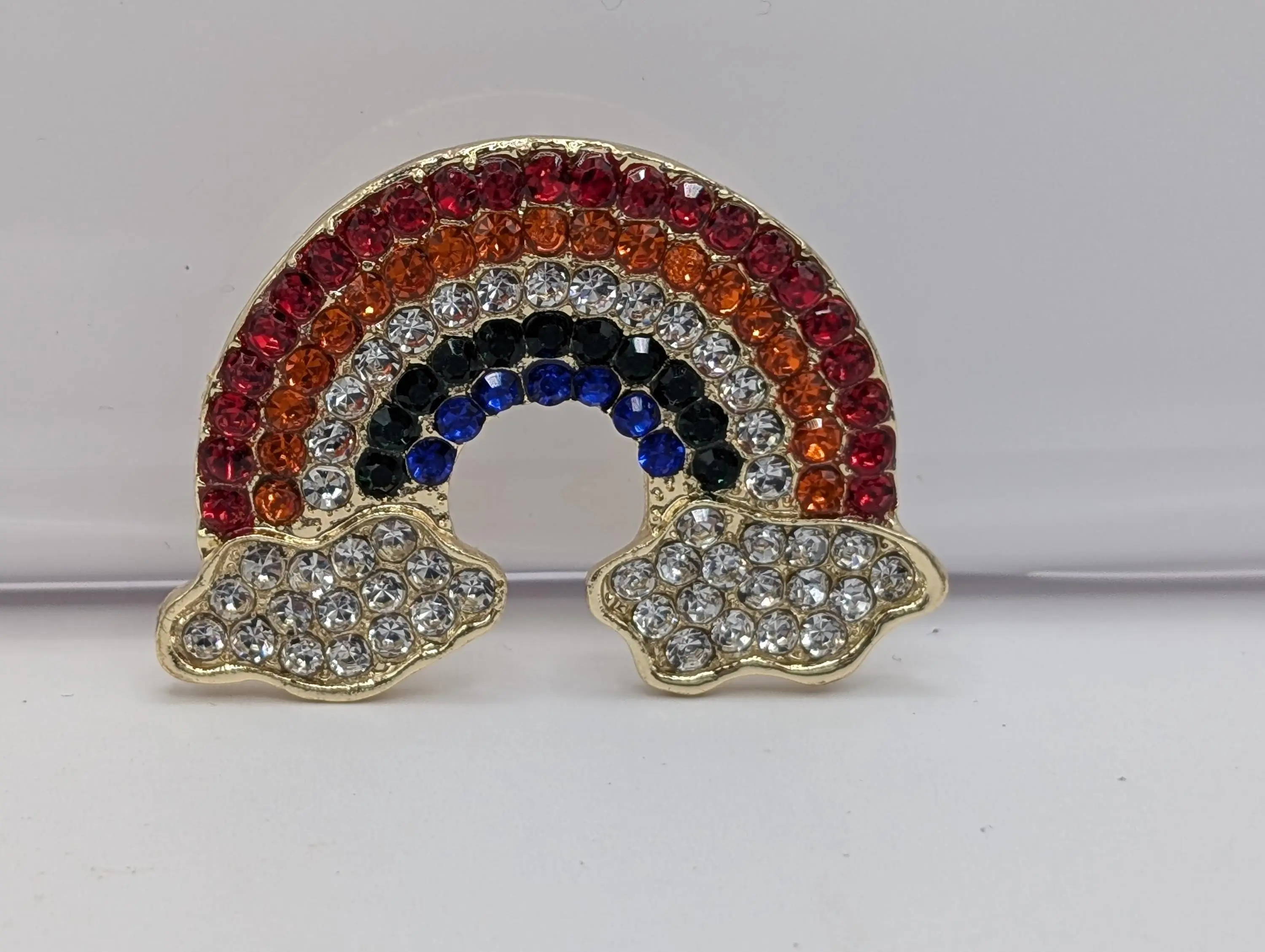 Colorful Rainbow Rhinestone Brooch Pin - Silver or Gold Plated Pendant