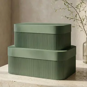 Set of 2 Decorative Storage Boxes with Lids Beautiful Fluted Cardboard Organizer Bins for Home Bookshelf Decor to Store Documents Memory Box Items and Other Keepsakes in Style