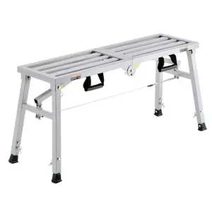 fathersdaygift VEVOR Work Platform, 3 Gear Adjustable Height, Folding Alloy Steel Step Ladder, Portable Scaffolding Platform, 400 lb Load Capacity, Non-Slip Rubber Feet, Drywall Painting Stool, for Cleaning Washing