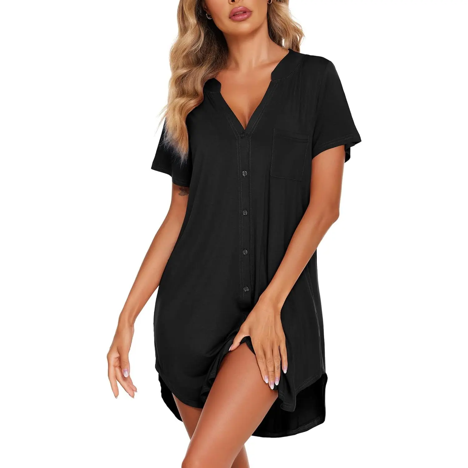Women V Neck Button Down Nightgown Women V Neck Button Down Nightgown