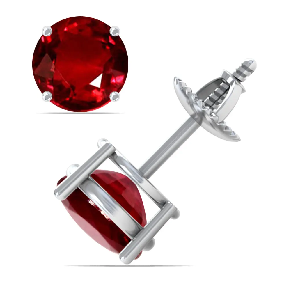 Untreated Ruby RoundSolitaire Earrings - (14k White Gold)- E42807RERB