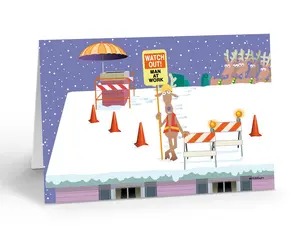 Stonehouse Collection Construction Christmas Card, Funny Santa Reindeer Design, 12 Cards with Envelopes, A6 Size