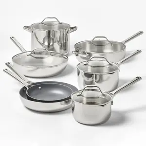 12pc Stainless Steel Nonstick Cookware Set Dark Gray - Figmint: Induction & Oven Safe, Dishwasher-Safe, 18 Pieces