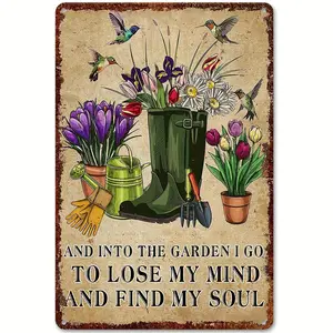 Retro Pastoral 2D Flat Metal Tin Garden Sign, Aluminum-Painted Home Decor Plaque, Ideal for Garden Entrances & Courtyards, Perfect for Gardening Enthusiasts Bigfoot Peeking