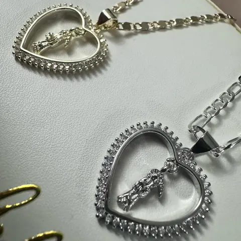 Santa Muerte Heart Plated Necklace for Women - Small Dangling Design