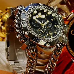 Men's Street Fashion Stainless Steel Multi-Function Chronograph Watch with Rotating Bezel Durable Design for Daily Wear Gift Box Included Unique Style Practicality