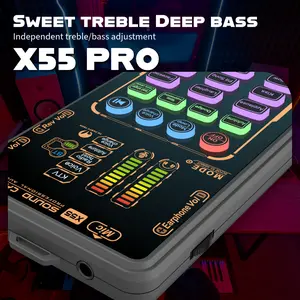 Party Tech X55 Pro Live Stream Sound Card Set with 6 Voice Changes 6 Singing Modes & 14 Sound Effects for Enhanced Audio Quality and Live Broadcast